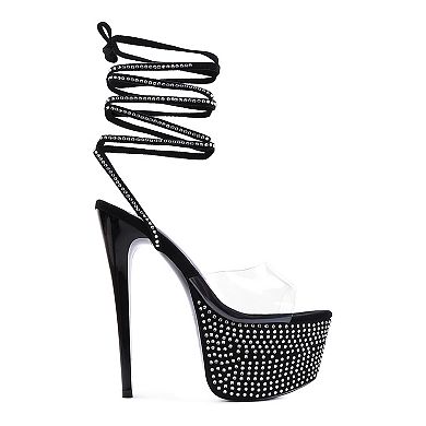 London Rag Sugar Mom Women's Strappy Rhinestone High Heel Sandals