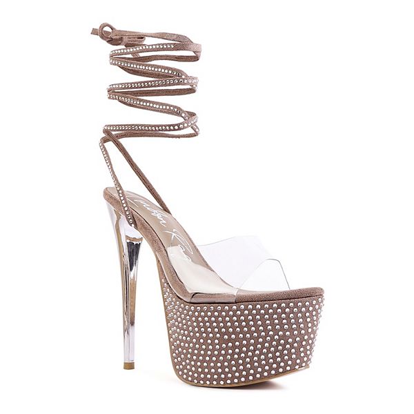 London Rag Sugar Mom Women's Strappy Rhinestone High Heel Sandals