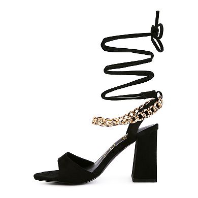 London Rag Gone Gurl Women's Chain Tie-Up Block Heel Sandals