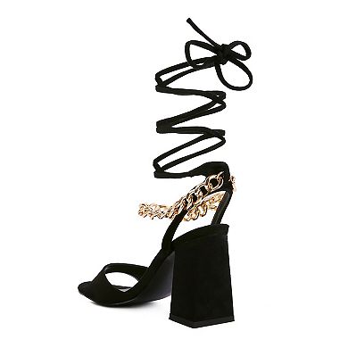 London Rag Gone Gurl Women's Chain Tie-Up Block Heel Sandals