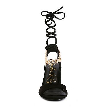 London Rag Gone Gurl Women's Chain Tie-Up Block Heel Sandals
