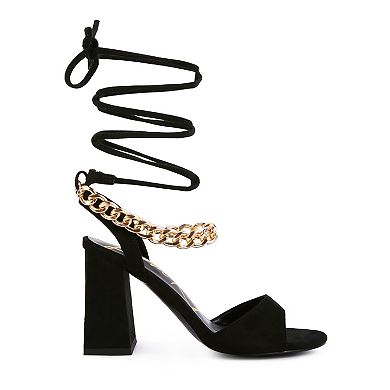 London Rag Gone Gurl Women's Chain Tie-Up Block Heel Sandals