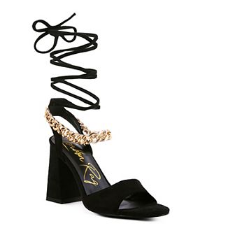 London Rag Gone Gurl Women's Chain Tie-Up Block Heel Sandals