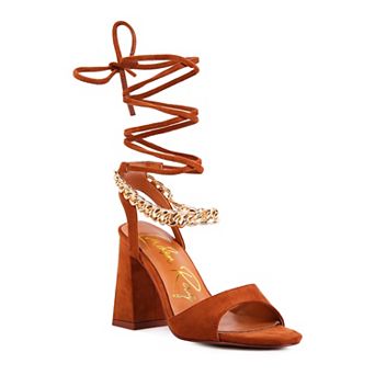 London Rag Gone Gurl Women's Chain Tie-Up Block Heel Sandals