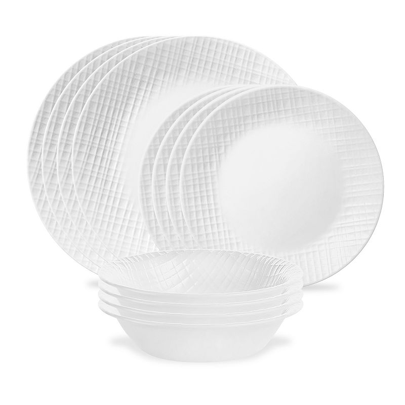 Corelle Embossed Linen Weave 16 Piece Dinnerware Set, Service for 4