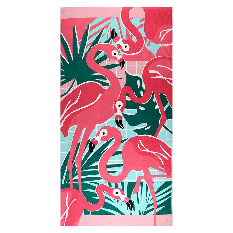 The Big One Pink Flamingos Extra Large Beach Towel, Yellow, 36 X 72