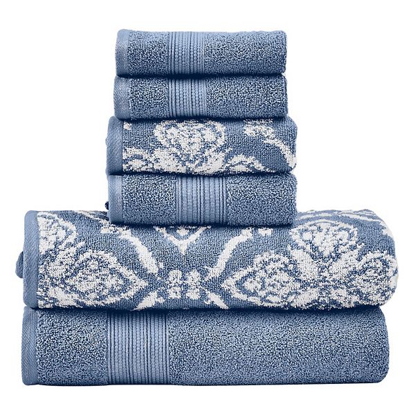 Modern Threads Amaris 6-Piece Adult Cotton Bath Towel Set, Amaris, Denim