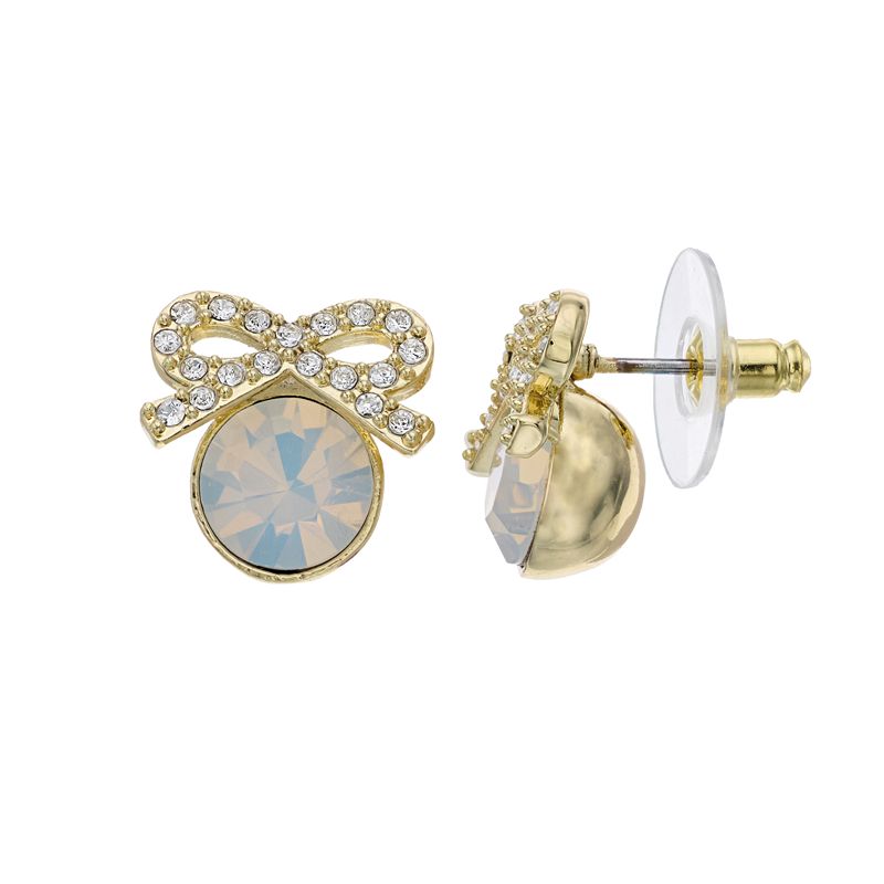 Brilliance Gold Tone Simulated White Opal Bow Stud Earrings, Womens