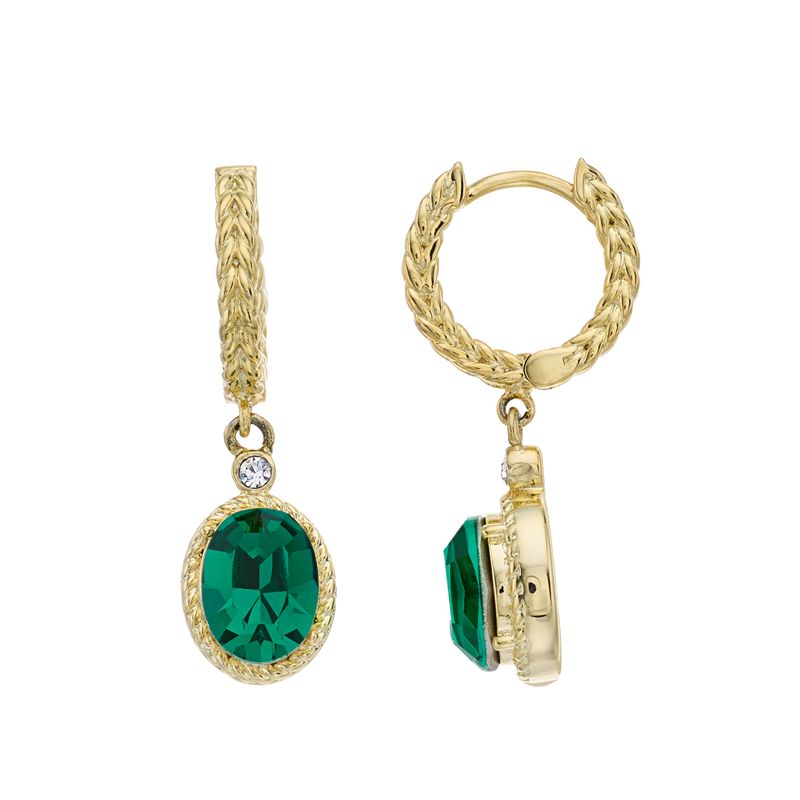 Brilliance Gold Tone Green Crystal Hoop Drop Earrings, Womens, Dark Green