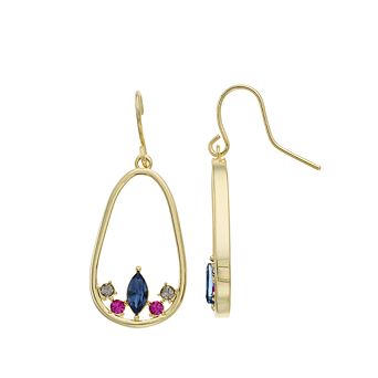 Brilliance Gold Tone Multicolor Crystal Cluster Oblong Drop Earrings