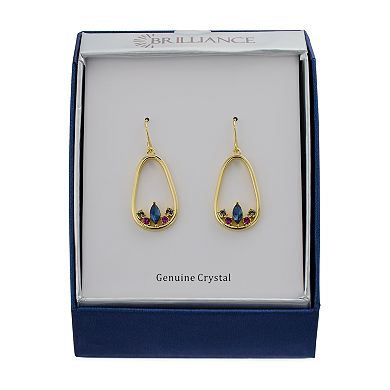 Brilliance Gold Tone Multicolor Crystal Cluster Oblong Drop Earrings