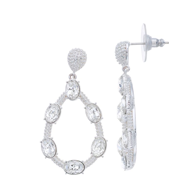 Brilliance Silver Tone Crystal Teardrop Earrings, Womens, White