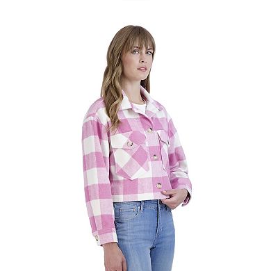 Juniors' Sebby Plaid Faux-Wool Crop Shacket