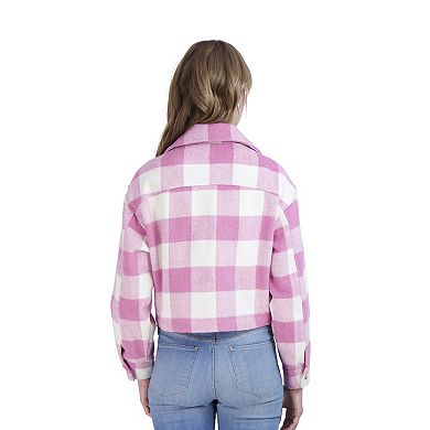 Juniors' Sebby Plaid Faux-Wool Crop Shacket