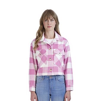 Juniors' Sebby Plaid Faux-Wool Crop Shacket