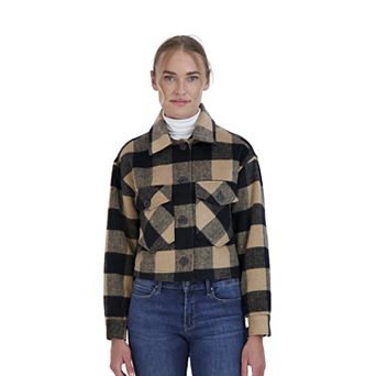 Juniors' Sebby Plaid Faux-Wool Crop Shacket
