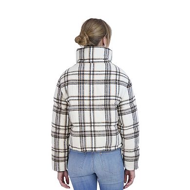 Juniors' Sebby Plaid Faux-Wool Puffer Jacket