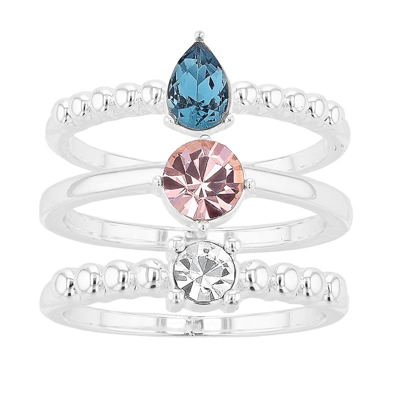 Brilliance Multicolor Crystal Stack Ring Trio Set, Womens, Size: 9