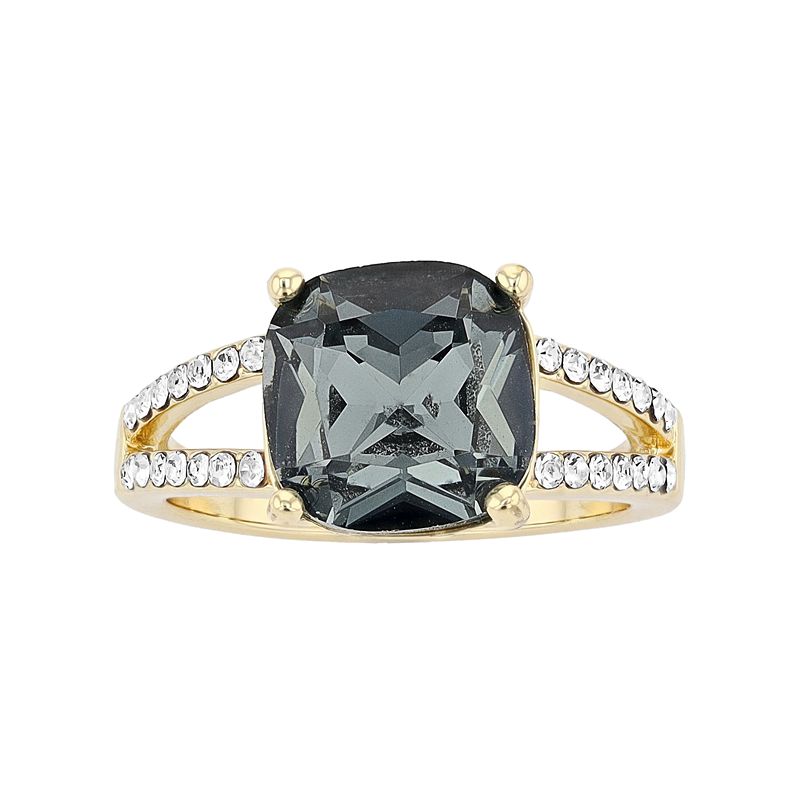Brilliance Gold Tone Cushion Black Crystal Ring, Womens, Size: 9
