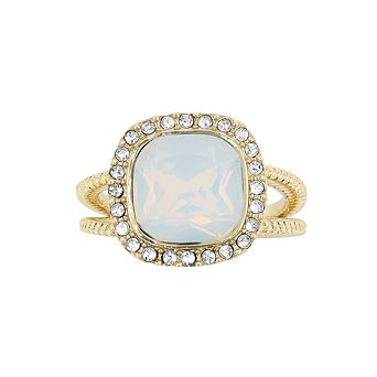 Brilliance Gold Tone Simulated White Opal Crystal Halo Ring