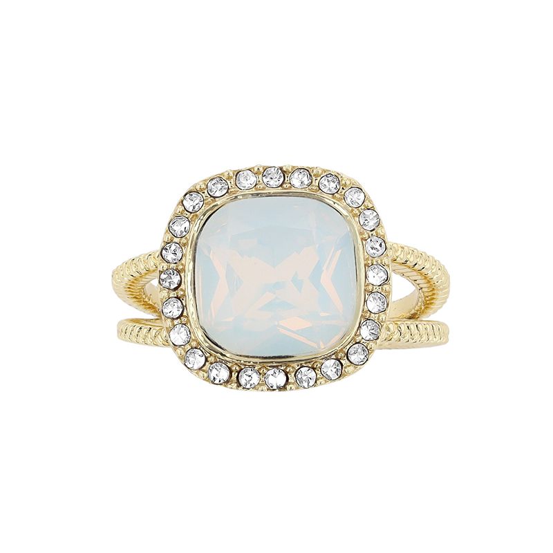 Brilliance Gold Tone Simulated White Opal Crystal Halo Ring, Womens, Size: