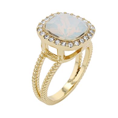 Brilliance Gold Tone Simulated White Opal Crystal Halo Ring