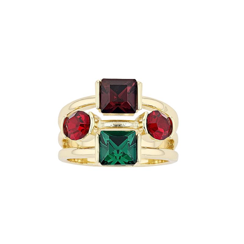 Brilliance Gold Tone Multicolor Crystal Cocktail Ring, Womens, Size: 9