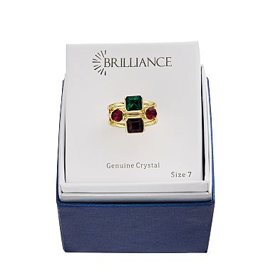 Brilliance Gold Tone Multicolor Crystal Cocktail Ring