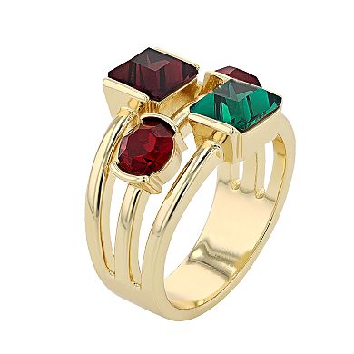 Brilliance Gold Tone Multicolor Crystal Cocktail Ring