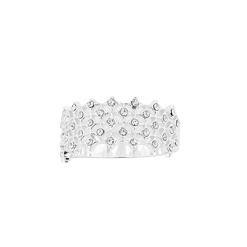 Brilliance Silver Tone Crystal Openwork Ring, Womens, Size: 9, White