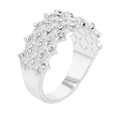 Brilliance Silver Tone Crystal Openwork Ring