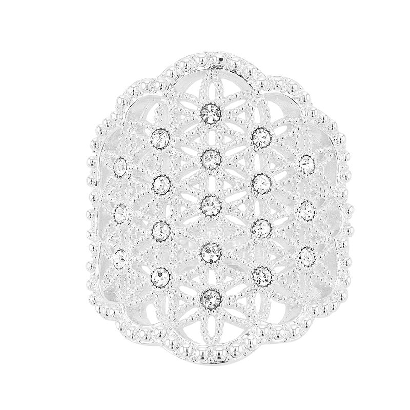 Brilliance Crystal Art Deco Openwork Flower Ring, Womens, Size: 7, White