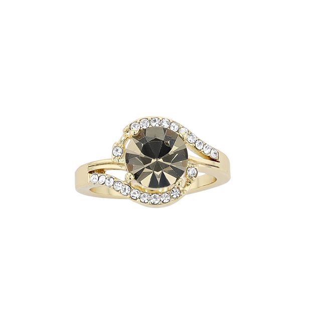 Brilliance Gold Tone Black White Crystal Halo Ring