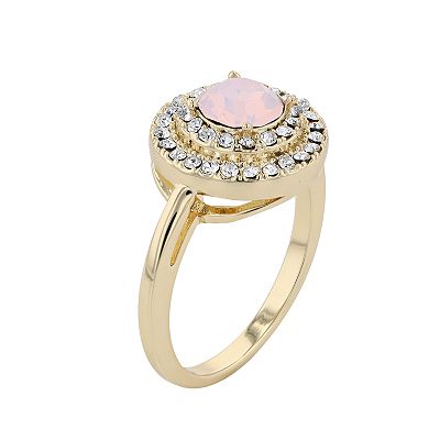 Brilliance Simulated Rosewater Opal Crystal Double Halo Ring