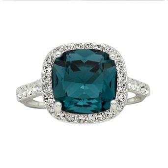 City Luxe Denim Blue Crystal Cushion Halo Ring