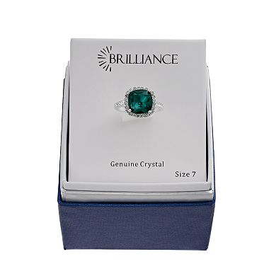 Brilliance Denim Blue Crystal Cushion Halo Ring