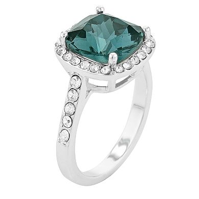 Brilliance Denim Blue Crystal Cushion Halo Ring