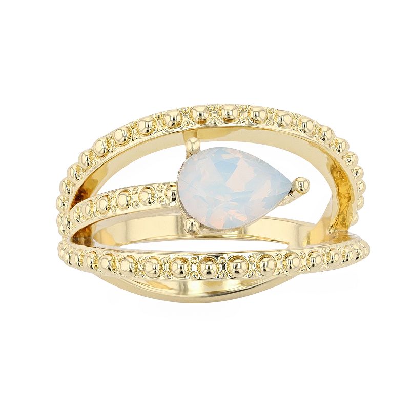 Brilliance Simulated White Opal Crystal East West Teardrop Ring, Womens, S