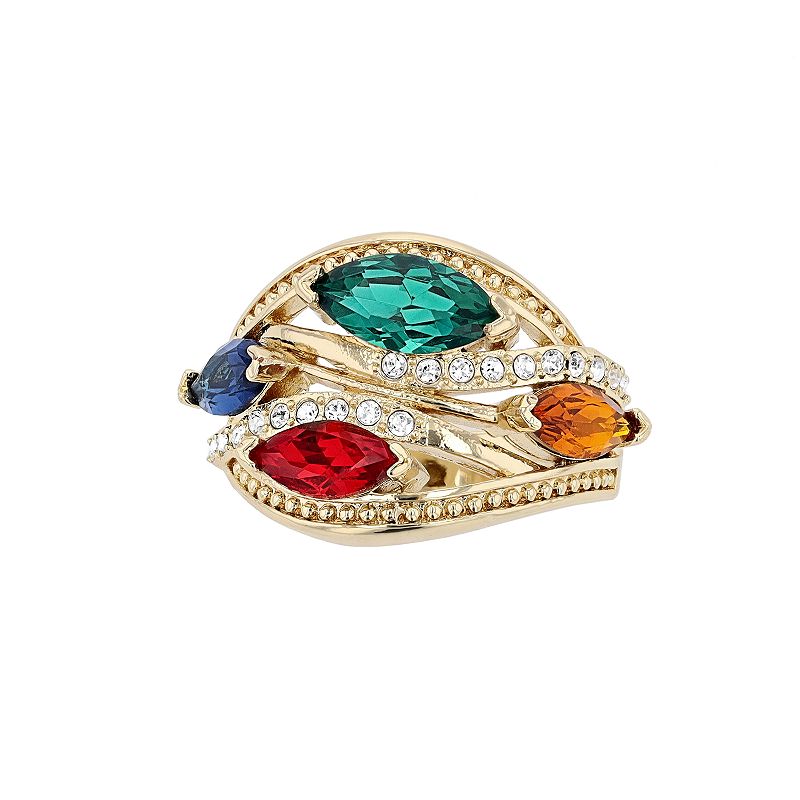 Brilliance Gold Tone Multicolor Crystal Cocktail Ring, Womens, Size: 9