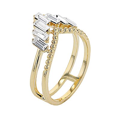 Brilliance Gold Tone Crystal Baguette Chevron Ring