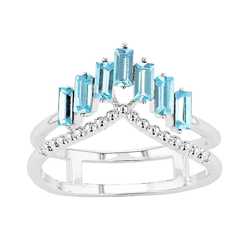 Brilliance Aqua Crystal & Silver Tone Chevron Baguette Ring, Womens, Size: