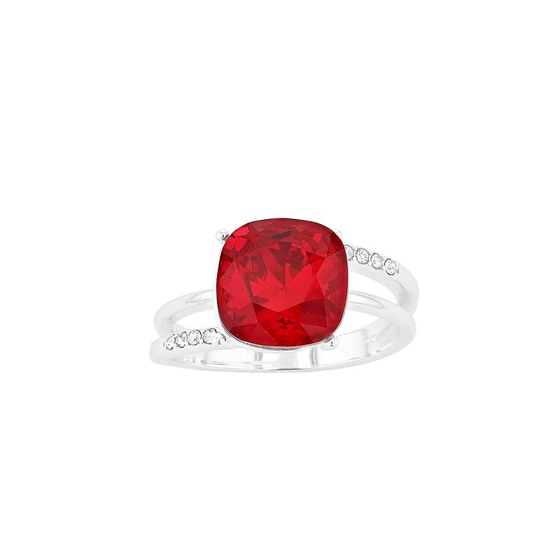 Brilliance Silver Tone Red Crystal Cushion Ring, Womens, Size: 8