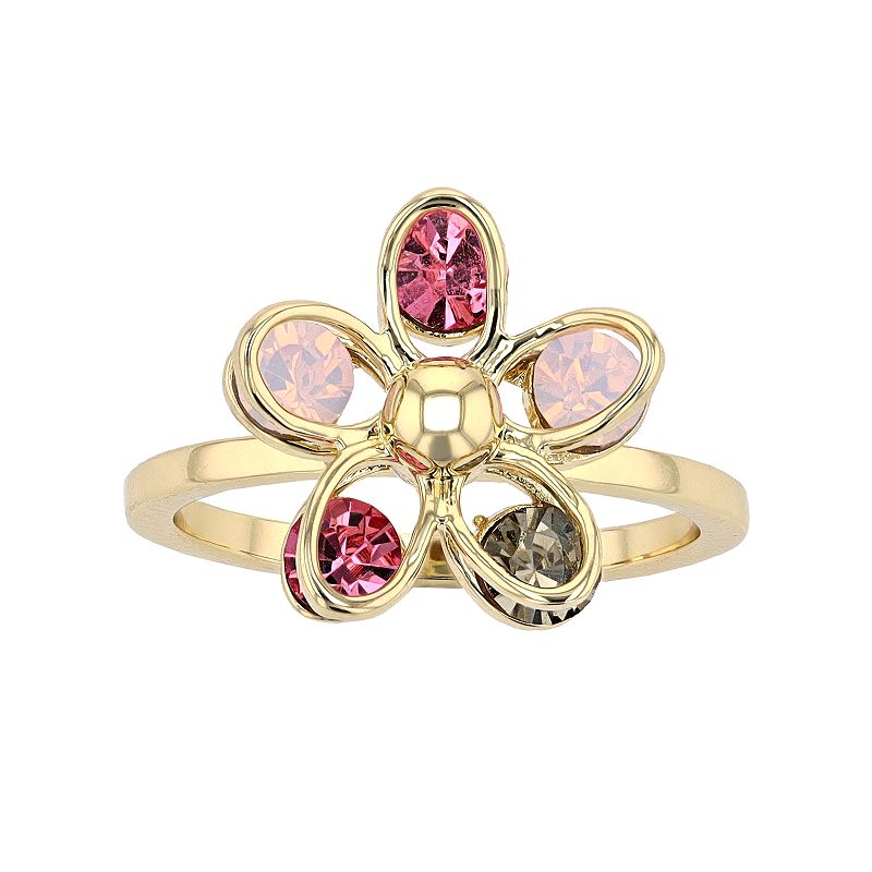 Brilliance Gold Tone Multicolor Crystal Flower Ring, Womens, Size: 7