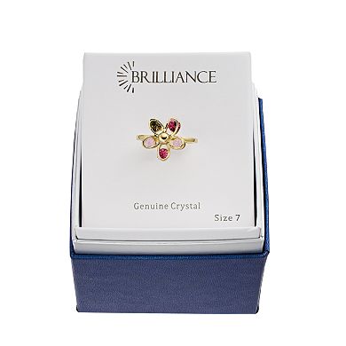 Brilliance Gold Tone Multicolor Crystal Flower Ring