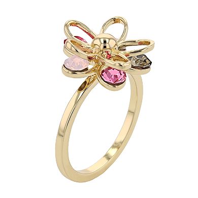 Brilliance Gold Tone Multicolor Crystal Flower Ring