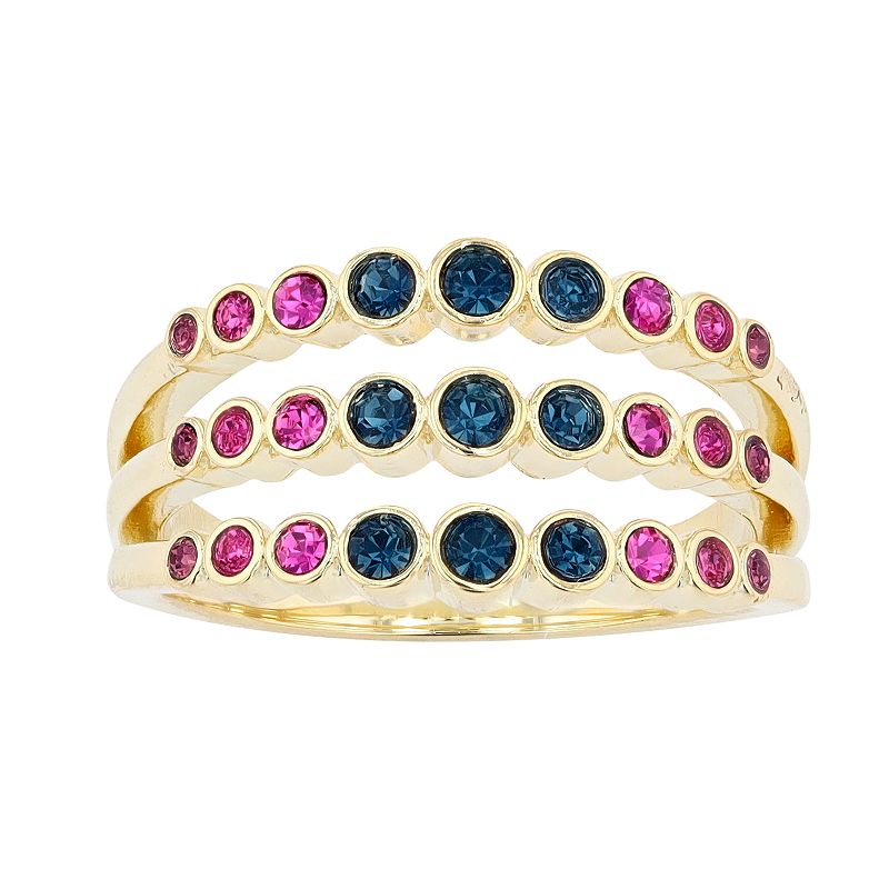 Brilliance Gold Tone Multicolor Crystal 3-Row Ring, Womens, Size: 9