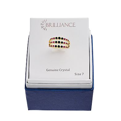 Brilliance Gold Tone Multicolor Crystal 3-Row Ring