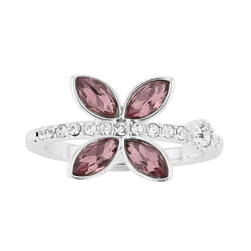 Brilliance Purple Crystal & Silver Tone Butterfly Ring, Womens, Size: 7