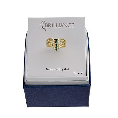 Brilliance Gold Tone Green Crystal Multirow Chevron Ring
