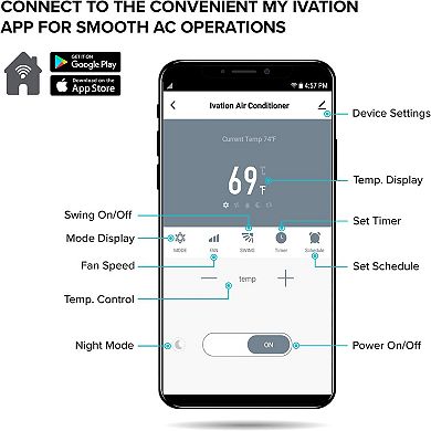 Ivation 10000 BTU Portable Moveable Air Conditioner with Wi-Fi for Rooms, Dehumidifier with Remote